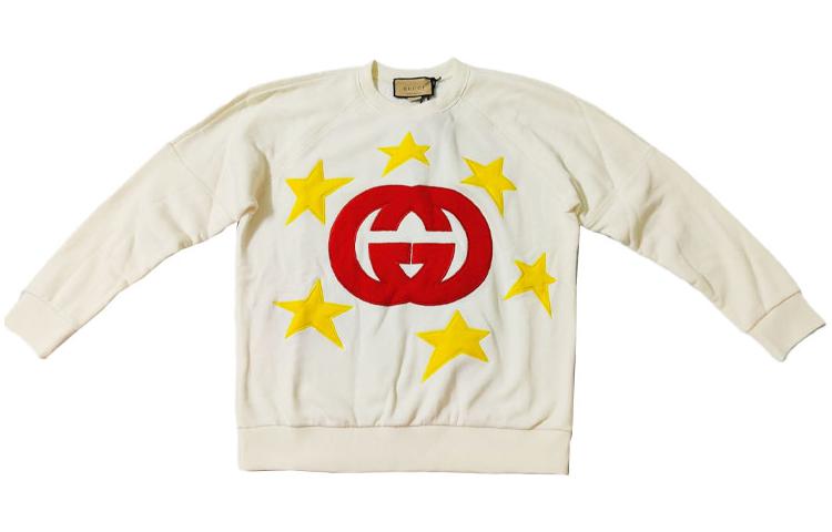 Gucci Double G Star Print Crewneck Sweatshirt Unisex Off-White 653241-XJDOE-9088