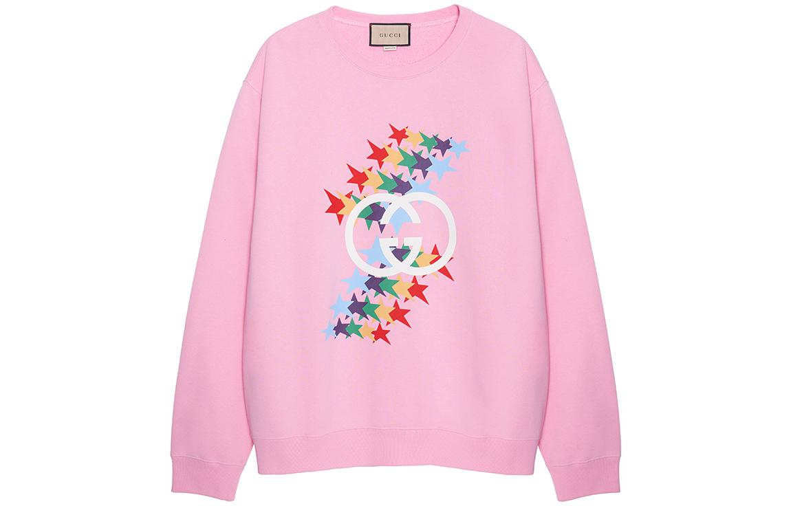 Gucci Double G Star Print Pink Crewneck Sweatshirt for Men 626990-XJDNK-5904