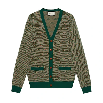 Gucci Double G Stripe Wool Cardigan - Camel Green Sweater 630412-XKBFZ-3119