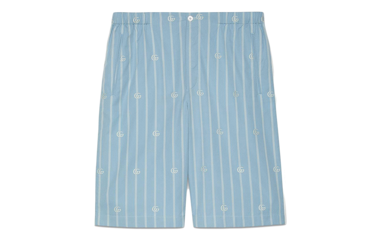 Gucci Double G Striped Cotton Shorts Men’s Blue 618597-ZAEF1-4681