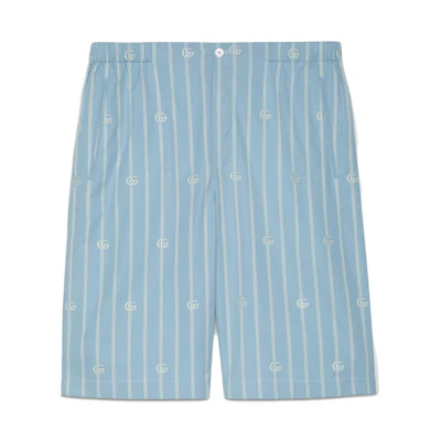 Gucci Double G Striped Cotton Shorts Men’s Blue 618597-ZAEF1-4681