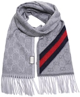 GUCCI Double G Striped Floral Knit Scarf Unisex Couple Style Light Grey 429255-3G947-1768 GUCCI Double G Striped Floral Knit Scarf Unisex Couple Style Light Grey 429255-3G947-1768