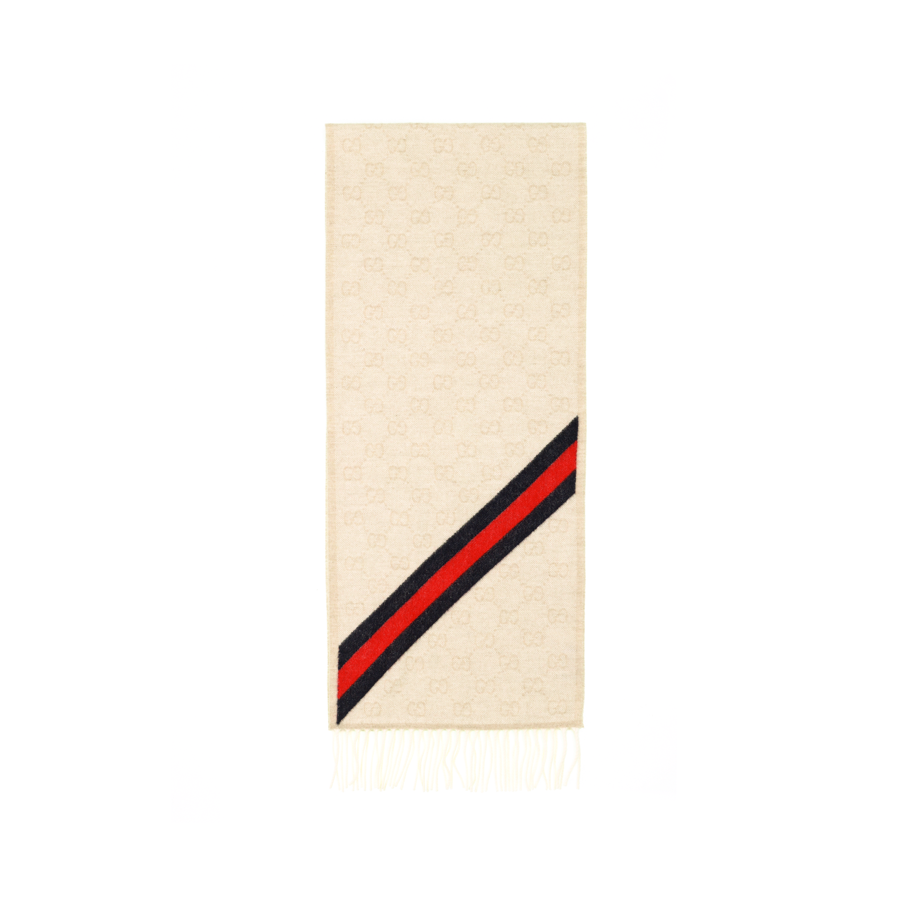 GUCCI Double G Tassel Stripe Wool Scarf Unisex Cream 570603-3GB18-9568 圖 2