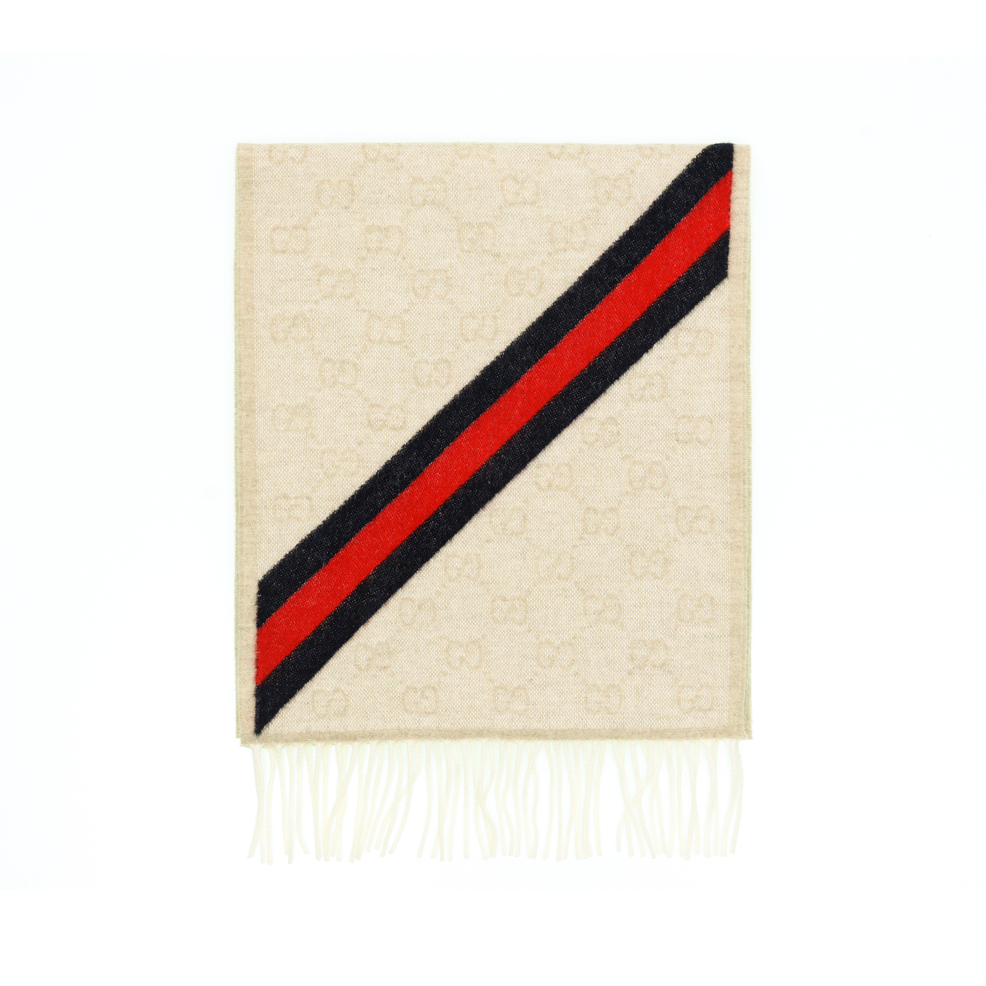 GUCCI Double G Tassel Stripe Wool Scarf Unisex Cream 570603-3GB18-9568 圖 4