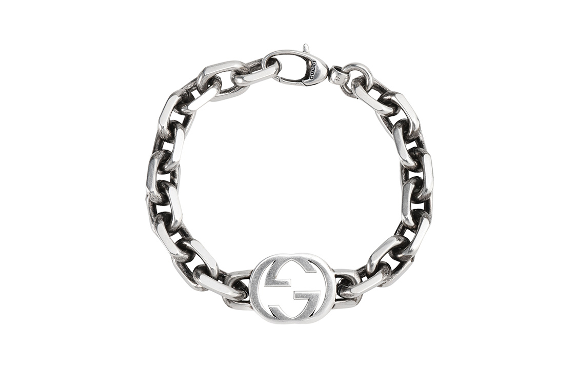 GUCCI Double G Vintage Aged 925 Silver Cuban Bracelet Silver. 627068-J8400-0728
