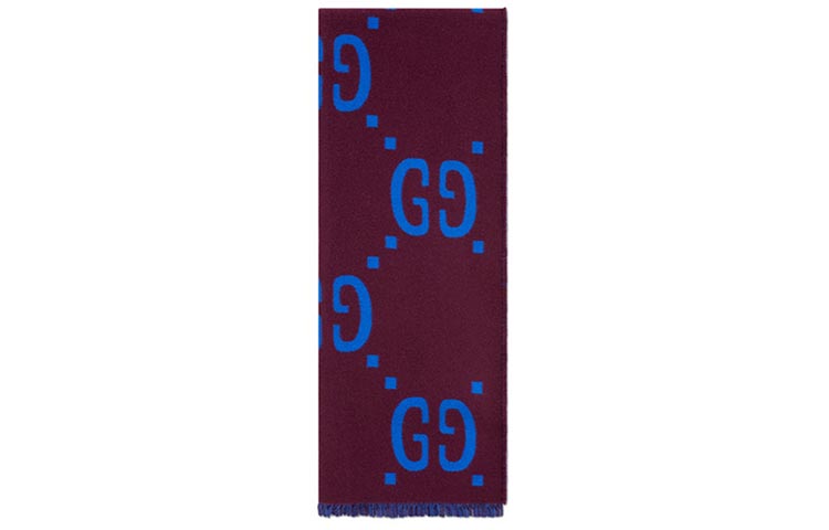 GUCCI Double G Wool Fringe Scarf Unisex Blue/Purple 505395-3G020-6268 圖 3