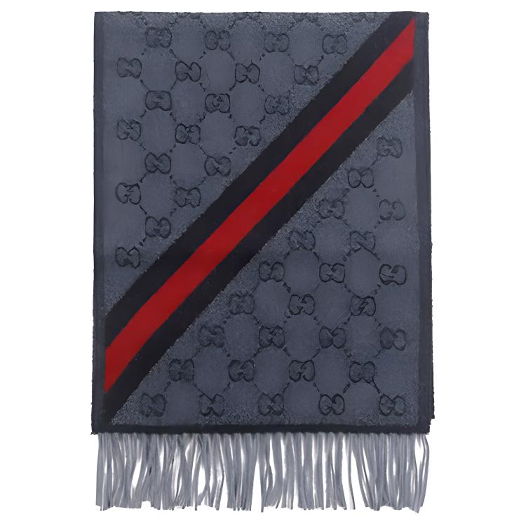 Gucci Double G Wool Scarf Unisex, Navy Blue, Trendy Business Style 570603-3GB18-4068