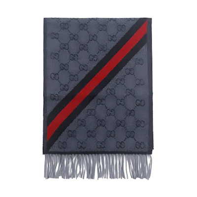 Gucci Double G Wool Scarf Unisex, Navy Blue, Trendy Business Style 570603-3GB18-4068