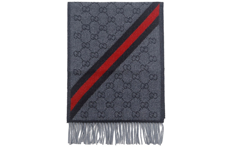 Gucci Double G Wool Scarf Unisex, Navy Blue, Trendy Business Style 570603-3GB18-4068 圖 2