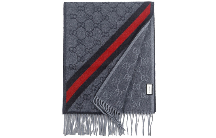 Gucci Double G Wool Scarf Unisex, Navy Blue, Trendy Business Style 570603-3GB18-4068 圖 4