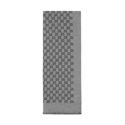 Gucci Double Jacquard GG Wool Scarf Dark Grey/Black