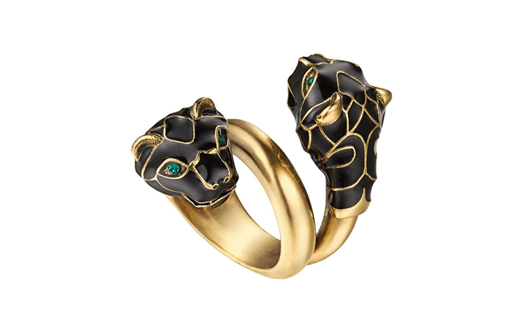 GUCCI Double Tiger Head Enamel Ring Black Unisex Couple Style. 402269I16358467