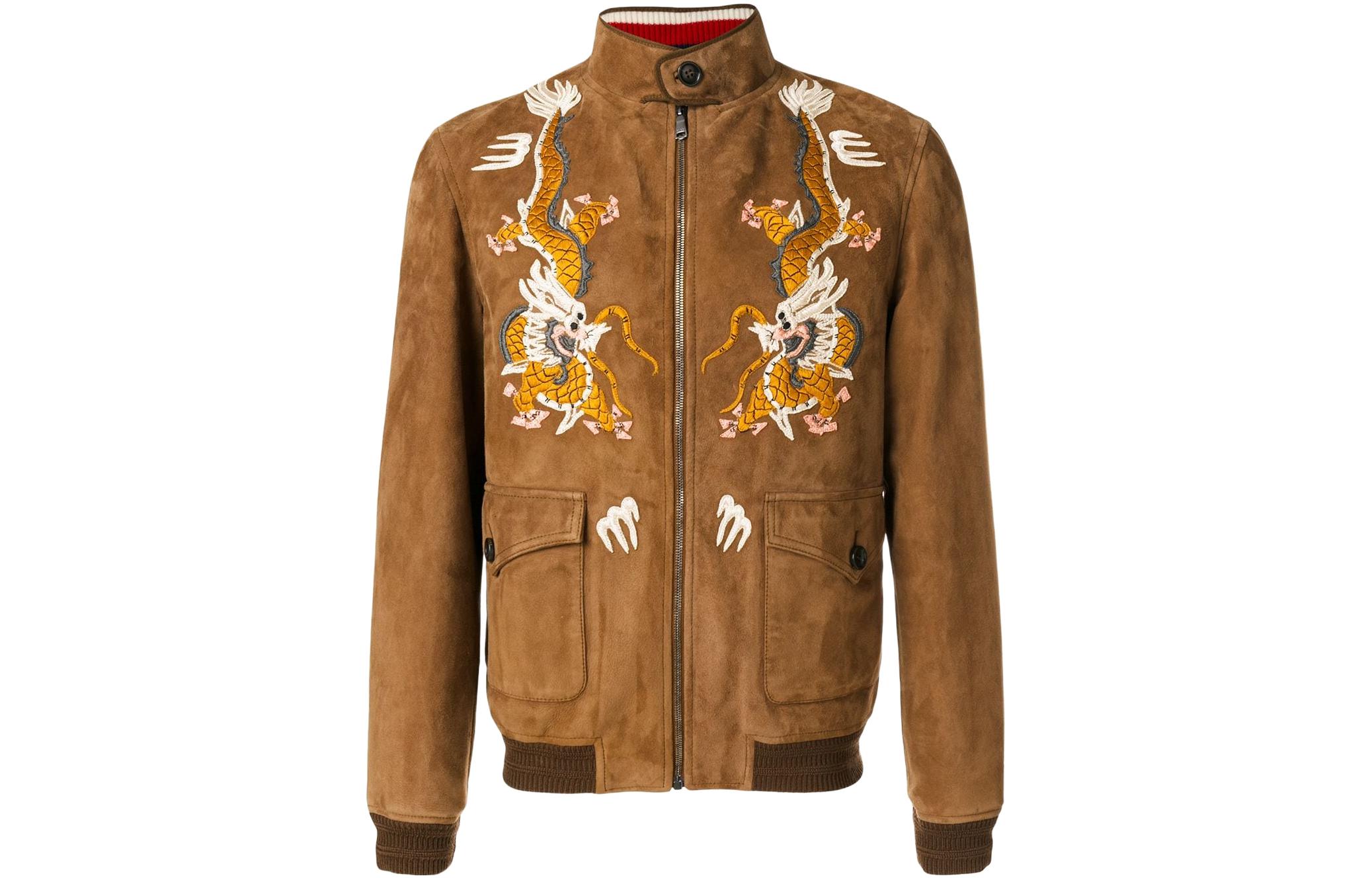 Gucci Dragon Embroidery Zip Jacket Brown Long Sleeve 474049-XG438-9446