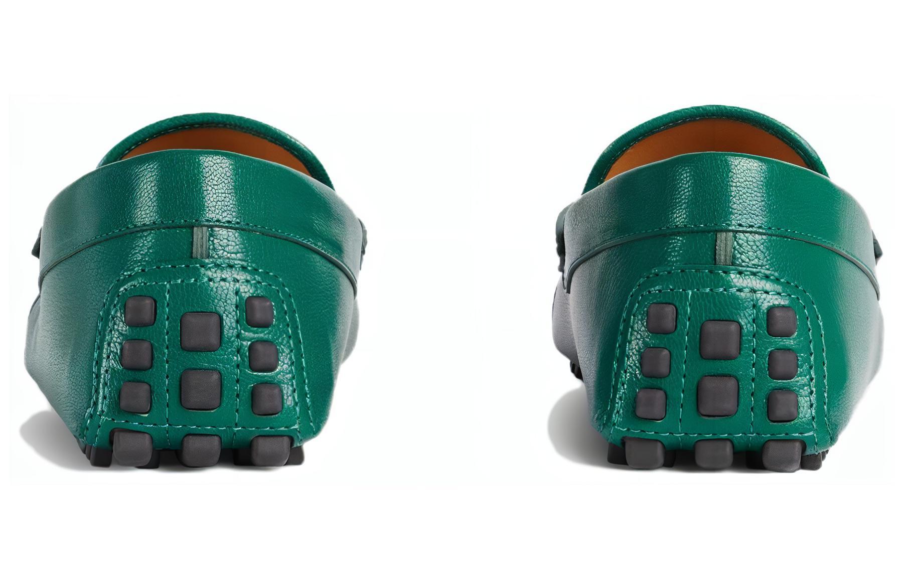 Shop GUCCI古馳 皮革 舒適休閒 豆豆鞋 男款 綠色