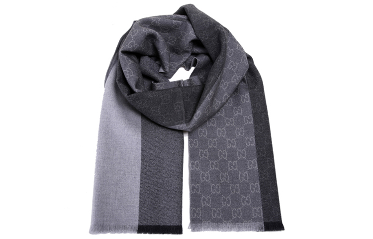 GUCCI Dual-Tone GG Long Scarf Wool Unisex Couple's Scarf 387570-4G200-1463