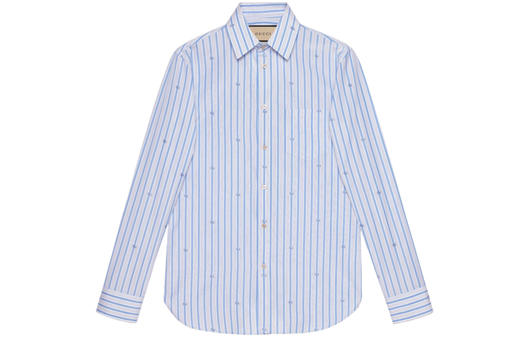 Gucci Dual G Monogram Striped Dress Shirt SS21 Blue 659875-ZAGV5-9018