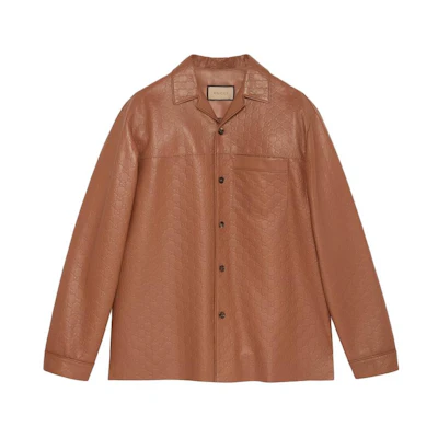 Gucci Embossed Leather Jacket Brown Long Sleeve Single-Breasted 770433-XNA0D-5430