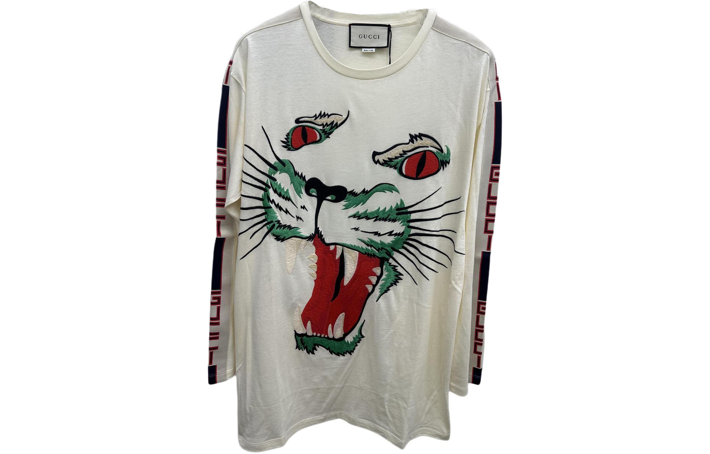 Order GUCCI 刺绣动物长袖圆领男女同款T恤 米白色 557788-XJARU-7136