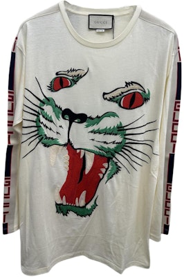 GUCCI 刺绣动物长袖圆领男女同款T恤 米白色 557788-XJARU-7136 Order GUCCI 刺绣动物长袖圆领男女同款T恤 米白色 557788-XJARU-7136
