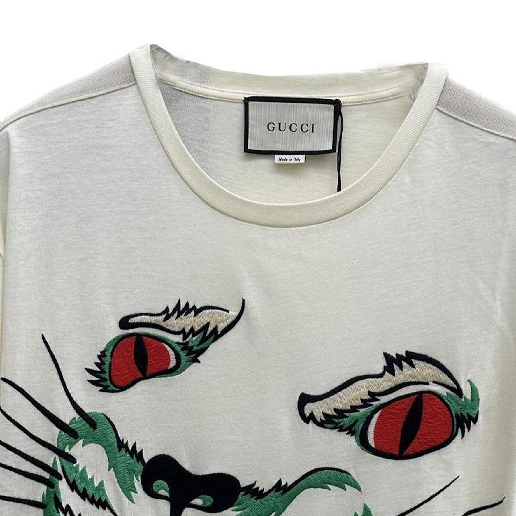 Shop GUCCI 刺绣动物长袖圆领男女同款T恤 米白色 557788-XJARU-7136