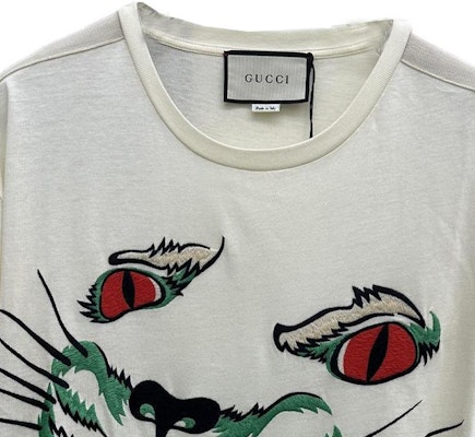 GUCCI 刺绣动物长袖圆领男女同款T恤 米白色 557788-XJARU-7136 Shop GUCCI 刺绣动物长袖圆领男女同款T恤 米白色 557788-XJARU-7136