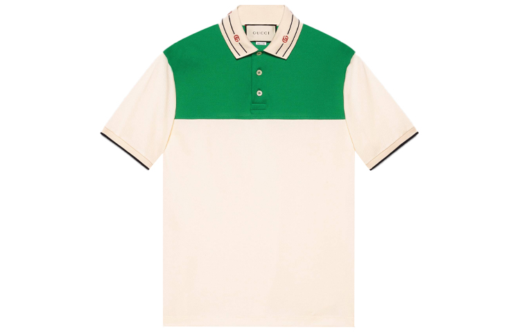 Gucci Embroidered Collar Cotton Short Sleeve Polo Shirt Men Cream 645259-XJC6J-9063