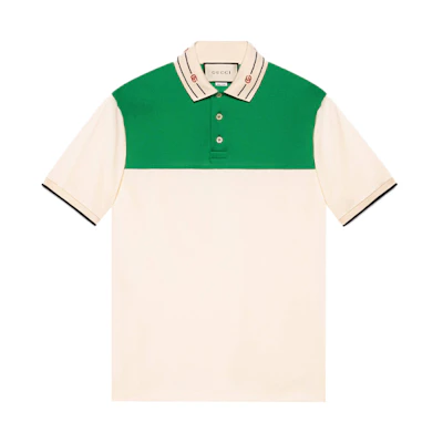 Gucci Embroidered Collar Cotton Short Sleeve Polo Shirt Men Cream 645259-XJC6J-9063