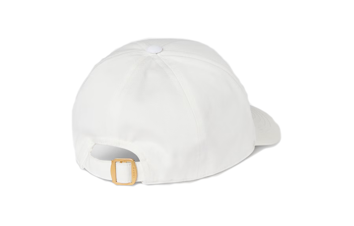 Shop 구찌 수놓은 로고 캔버스 캡 화이트 유니섹스 커플 스타일. 7885484HA9X9000