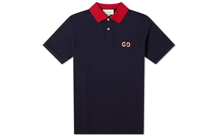 Gucci Embroidered Logo Colorblock Polo Shirt Navy Blue 574086-XJA6C-4062