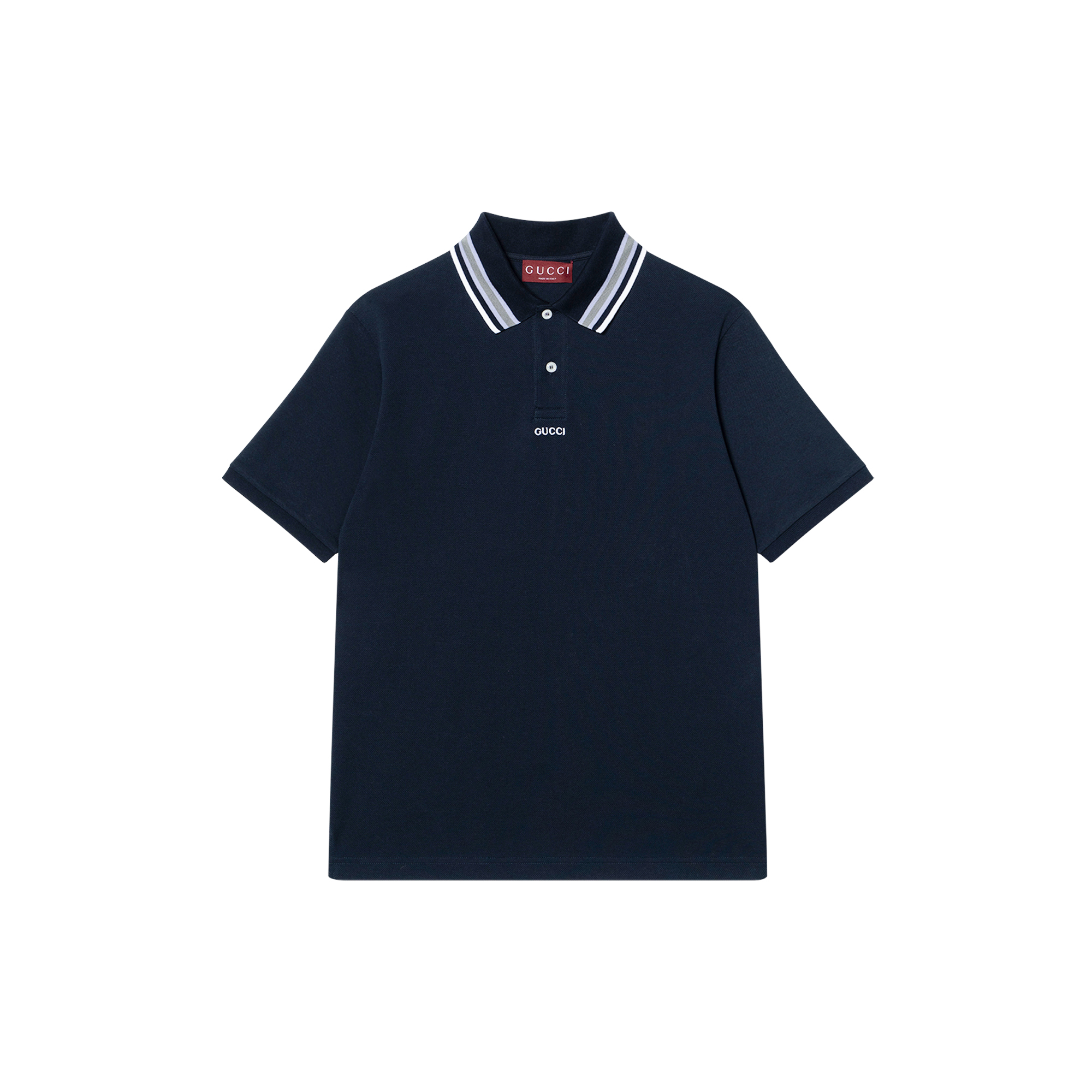 Gucci Embroidered Logo Polo Shirt Navy Blue with Striped Trims 788024-XJGJY-4215
