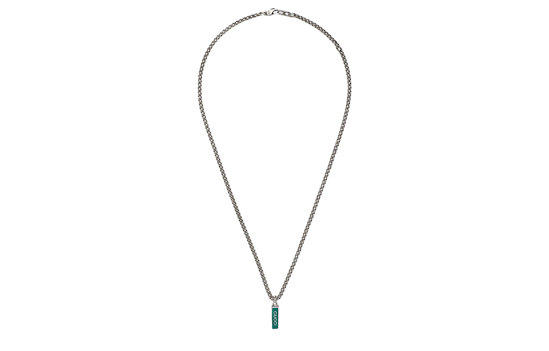 GUCCI Enamel Pendant Green 925 Sterling Silver Necklace Unisex Couples Jewelry. 678714-J8410-8183