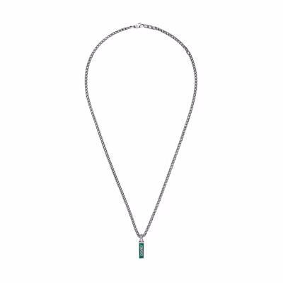 GUCCI Enamel Pendant Green 925 Sterling Silver Necklace Unisex Couples Jewelry. 678714-J8410-8183
