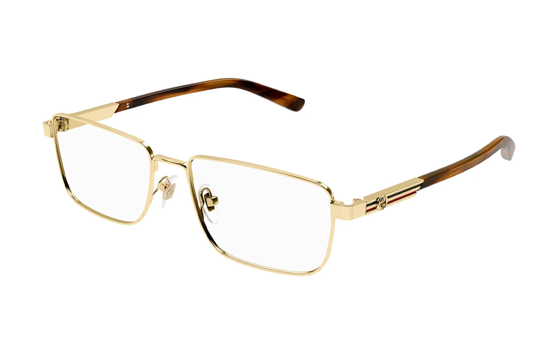 Order Kacamata Optik Pria GUCCI Emas Persegi Panjang dengan Garis Enamel. GG1291O002