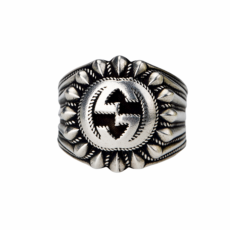 GUCCI Engraved Logo 925 Silver Unisex Couple Ring - Silver. 728399J8400
