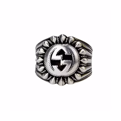 GUCCI Engraved Logo 925 Silver Unisex Couple Ring - Silver. 728399J8400