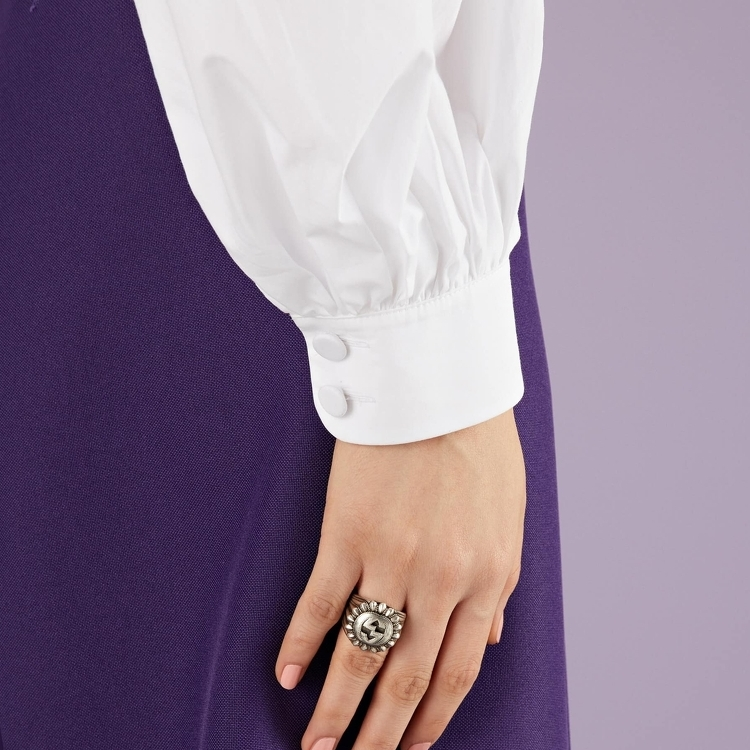 GUCCI Engraved Logo 925 Silver Unisex Couple Ring - Silver. 728399J8400 圖 6