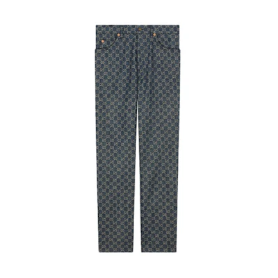 Gucci Epilogue Logo Print Mid-Rise Straight-Leg Jeans in Dark Blue 649092-XDBK1-4266