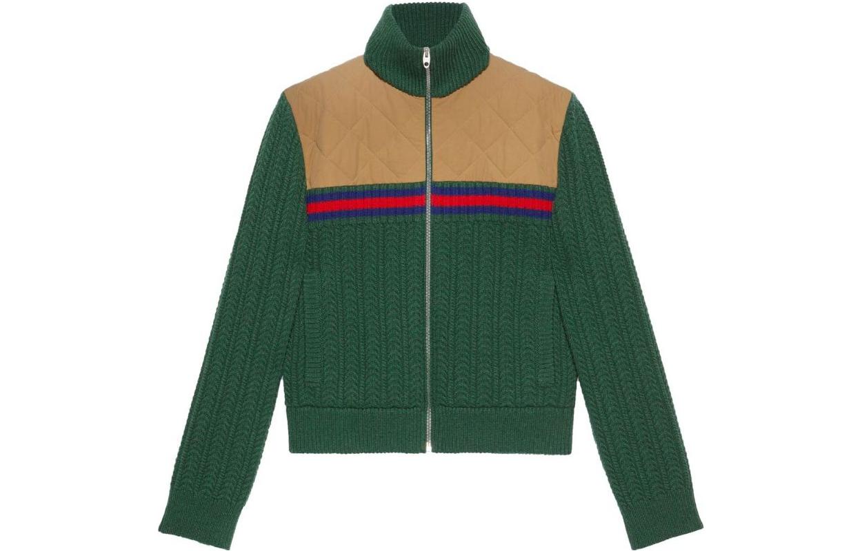 Gucci Exquisite FW22 Striped Zip-Up Knit Jacket in Green () 706742-XKCKB-3229