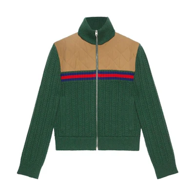 Gucci Exquisite FW22 Striped Zip-Up Knit Jacket in Green () 706742-XKCKB-3229