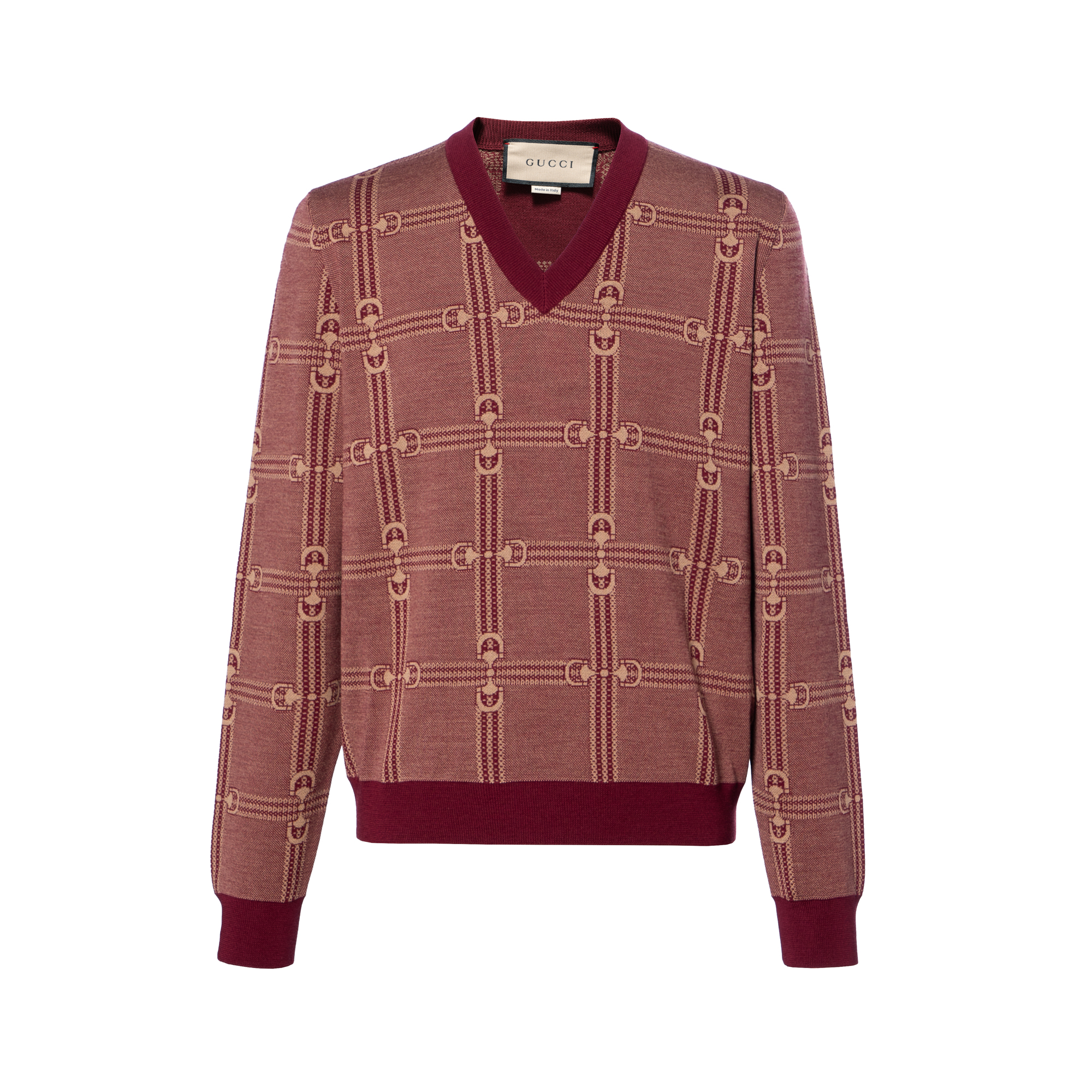 Buy Gucci Exquisite Baju Sejuk Lelaki V-leher Merah Cetakan Bulu. 716358-XKCO0-6385