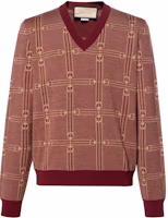 Gucci Exquisite V-neck Red Printed Wool Sweater for Men 716358-XKCO0-6385 Gucci Exquisite V-neck Red Printed Wool Sweater for Men 716358-XKCO0-6385