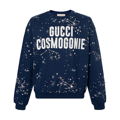 Gucci Fall '22 Blue Logo Print Crewneck Sweatshirt 700119-XJE96-4030