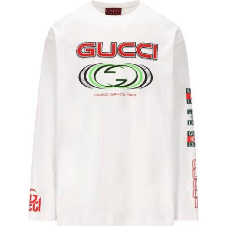 Gucci Fall Collection White Crew Neck Print Long Sleeve Tee 784364-XJGRB-9074