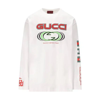 Gucci Fall Collection White Crew Neck Print Long Sleeve Tee 784364-XJGRB-9074