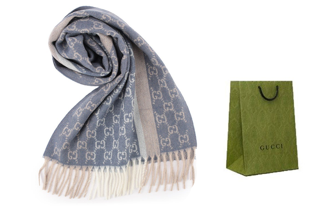 Details for GUCCI 時尚標誌印花編織圍巾 輕藍色男女通用款 391530-4G944-4779