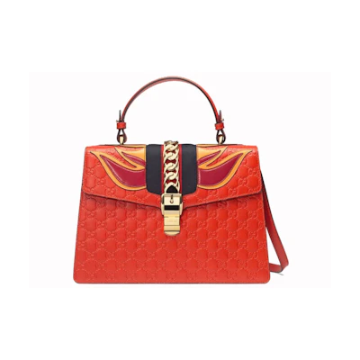 Gucci Flame Sylvie Top Handle Guccissima Orange