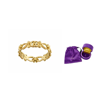 GUCCI Floral Design 18K Gold Diamond Ring Unisex Couple Style - Gold. 629827-J8540-8000