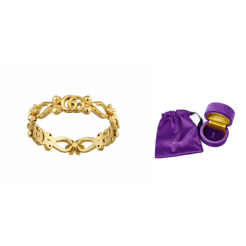 GUCCI Floral Design 18K Gold Diamond Ring Unisex Couple Style - Gold. 629827-J8540-8000 圖 2