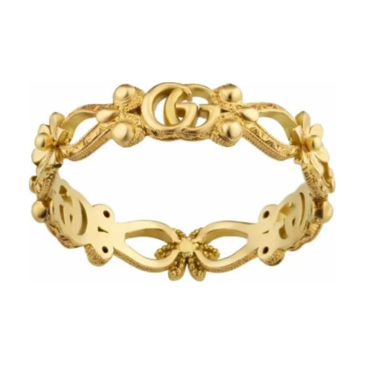 GUCCI Floral Design 18K Gold Diamond Ring Unisex Couple Style - Gold. 629827-J8540-8000 圖 3