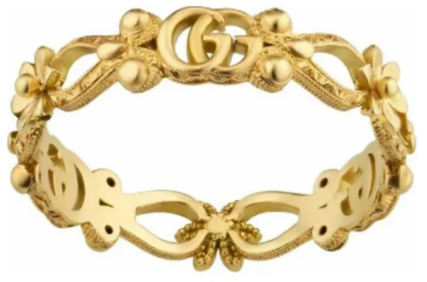 GUCCI 花卉設計18K金鑽石戒指 中性情侶款 - 金色 629827-J8540-8000 Lookbook GUCCI 花卉設計18K金鑽石戒指 中性情侶款 - 金色 629827-J8540-8000